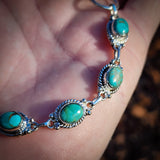 Solid 925 Sterling Silver & Natural Turquoise Chain Bracelet