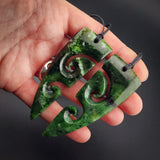 2pcs Matching Set Natural Jade Double Koru Heart Pendant Necklaces (N2195)