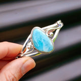 Solid Sterling Silver & Natural Irregular Shaped Larimar Handmade Bangle Bracelet