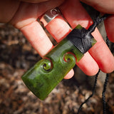 Natural Jade Double Koru Toki Pendant Necklace (N1116)