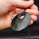 NZ Greenstone Pounamu Disk Pendant Necklace (N419)
