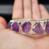 Solid Sterling Silver & Natural Raw Amethyst Handmade Cuff Bracelet
