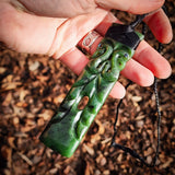 XL NZ Greenstone Pounamu Etched Manaia Toki Pendant Necklace (N929)