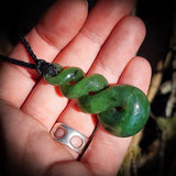 NZ Greenstone Pounamu Large Twist Pendant Necklace (N810)