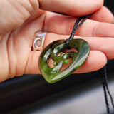 Nephrite Jade / Greenstone Triple Koru Heart Pendant Necklace