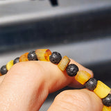 Raw Mixed Cylinder Amber & Lava Stones Bracelet