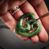 Natural Jade Triple Koru Heart Pendant Necklace (N2201)