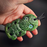 Natural Jade Hei Tiki Pendant Necklace (N2157)