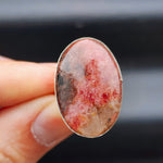 (O) Solid Sterling Silver & Natural Rhodonite Handmade Oval Solitaire Ring