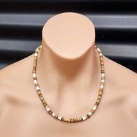 Tan & White Coconut Surfer Choker Necklace