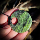 NZ Greenstone Pounamu Disk Pendant Necklace (N727)
