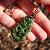NZ Greenstone Pounamu Tiki Pendant Necklace (N1042)