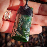 NZ Greenstone Pounamu Etched Toki Pendant Necklace (N1026)