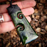 NZ Greenstone Pounamu Double Koru Toki Pendant Necklace (N875)