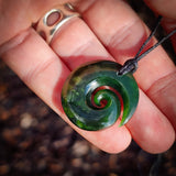 NZ Greenstone Pounamu Koru Pendant Necklace (N1027)