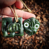 Nephrite Jade Tiki Pendant Necklace - NZ Maori Inspired (N865)