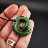 Natural Jade Notched Koru Pendant Necklace (N2310)