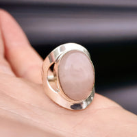 (R) Solid Sterling Silver & Natural Rose Quartz Handmade Cuff Ring