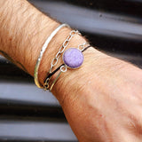 Solid 925 Sterling Silver &amp; Natural Charoite Handmade Cuff Bracelet