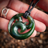 NZ Greenstone Pounamu Triple Koru Pendant Necklace (N879)