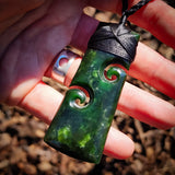 NZ Greenstone Pounamu Double Koru Toki Pendant Necklace (N1007)