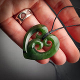 Natural Jade Triple Koru Heart Pendant Necklace (N2174)