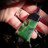 NZ Greenstone Pounamu Side Koru Toki Pendant Necklace (N732)