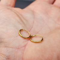 12mm Solid 925 Sterling Silver Gold Sleeper Hoop Earrings