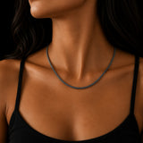 2.38mm Solid 925 Oxidized Sterling Silver Spiga Chain Necklace