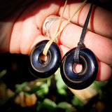 Natural Obsidian Donut Pendant Necklace