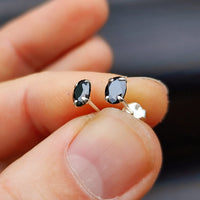 6mm Black CZ & Solid 925 Sterling Silver Oval Stud Earrings