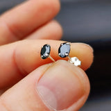 6mm Black CZ & Solid 925 Sterling Silver Oval Stud Earrings