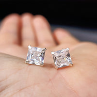 7mm Square CZ & Solid 925 Sterling Silver Stud Earrings