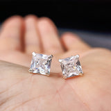 7mm Square CZ & Solid 925 Sterling Silver Stud Earrings