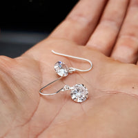 8mm Clear CZ & Solid 925 Sterling Silver Round Hook Earrings