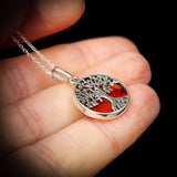 Solid 925 Sterling Silver & Natural Amber Handmade Tree of Life Pendant Necklace