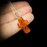 Solid 925 Sterling Silver & Natural Polished Hand Carved Rustic Cross Pendant Necklace