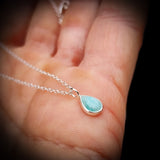 Solid 925 Sterling Silver & Natural Amazonite 7mm Pear Drop Necklace