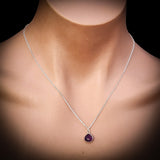 Solid 925 Sterling Silver & Natural Amethyst Faceted 9mm Drop Pendant Necklace
