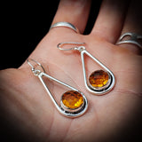 925 Sterling Silver & Natural Citrine Handmade Hanging Drop Hook Earrings