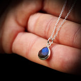 Solid 925 Sterling Silver & Natural Labradorite Faceted 9mm Drop Pendant Necklace