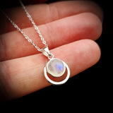 Solid 925 Sterling Silver & Natural Moonstone 12mm Round Pendant Necklace