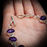 Solid 925 Sterling Silver & Natural Amethyst Handmade Chain Bracelet