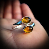 (Adjustable) Solid 925 Sterling Silver & Natural Citrine Double Setting Ring