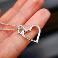 Solid 925 Sterling Silver & Double CZ Diamond Heart Necklace