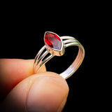 (Q) Solid 925 Sterling Silver & Natural Garnet 3 Bar Ring