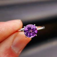 Solid 925 Sterling Silver & Natural Amethyst 8mm Faceted Clawed Signet Ring
