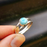 Solid 925 Sterling Silver & Natural Larimar Double Band Ring