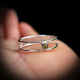 Solid 925 Sterling Silver & Natural Peridot Double Band Ring