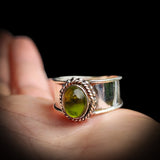 Solid Sterling Silver & Natural Peridot Handmade Rustic Solitaire Ring